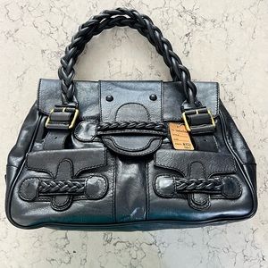 Valentino Garavani Navy Blue Leather Braided Handle Bag